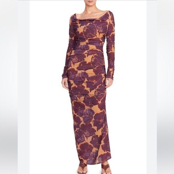 STAUD Dresses & Skirts - STAUD Solana Floral Print Long Sleeve Maxi Dress Dried Pressed Flowers NWT